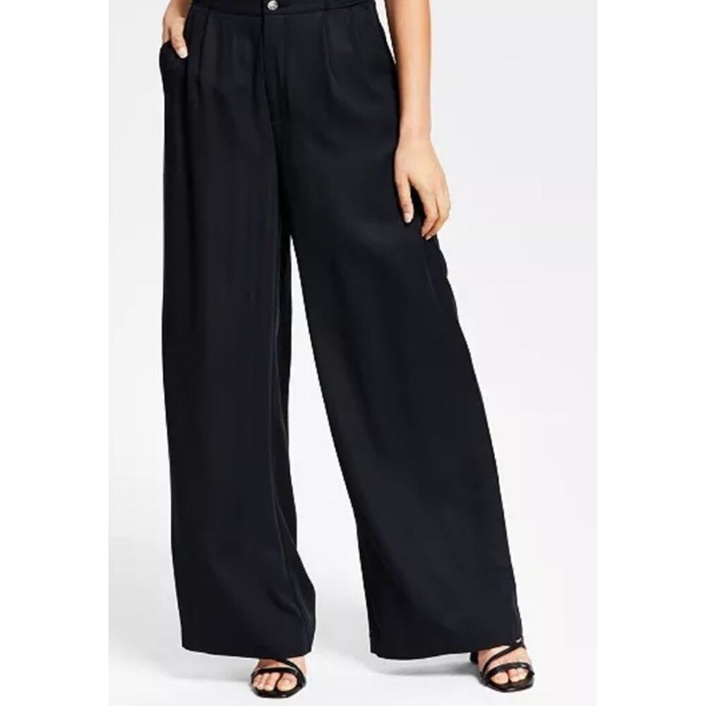 Bar III Women's Petite High-Waist Twill Wide-Leg Pants Sz Small Adjustable Waist